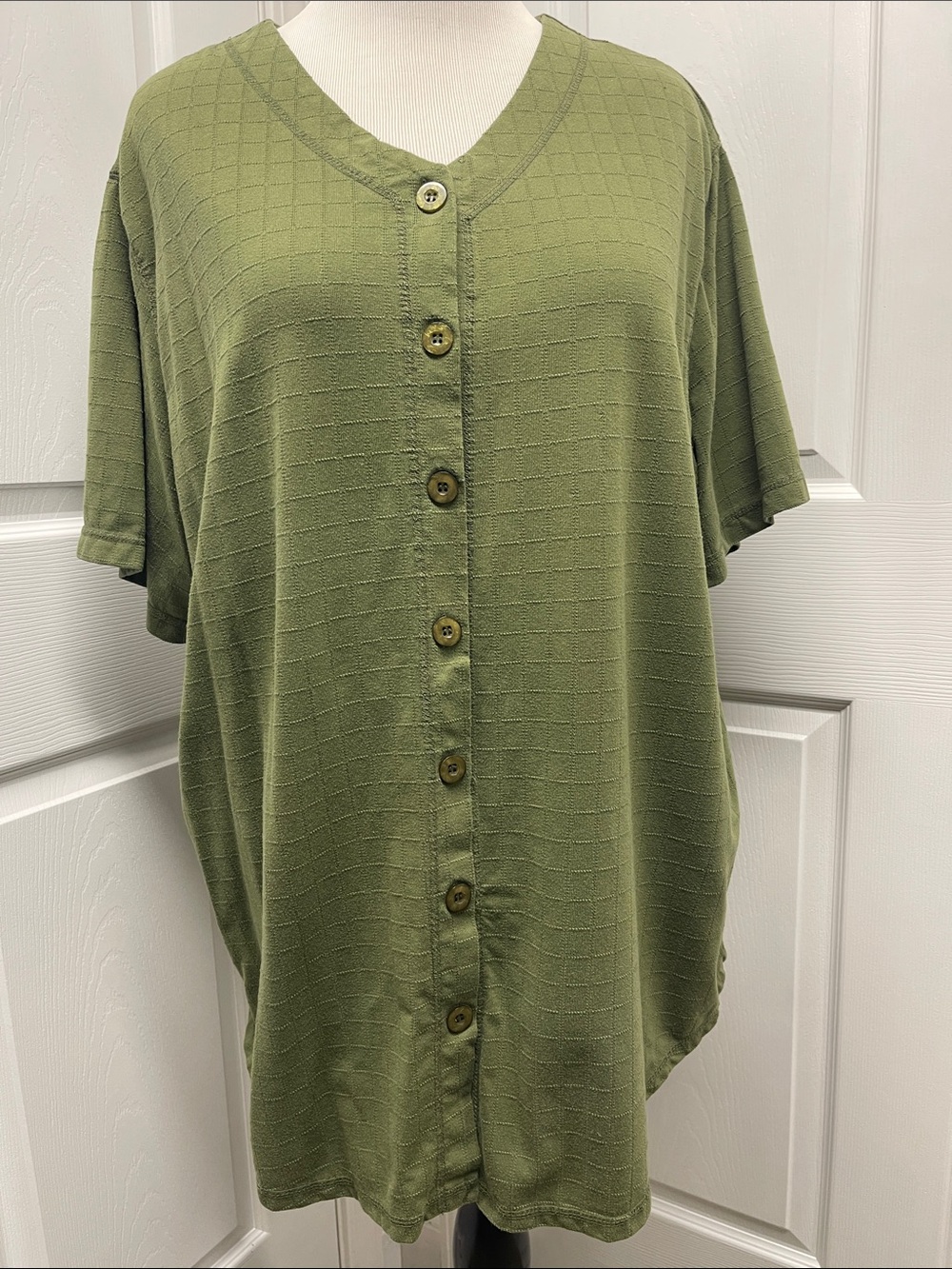Roaman’s Olive Green V-Neck Short Sleeve Blouse 3X
